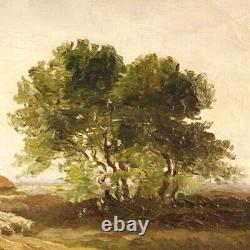 Peinture tableau paysage signé huile sur toile style ancien impressionniste 900