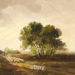 Peinture tableau paysage signé huile sur toile style ancien impressionniste 900
