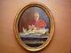 Petit Tableau Ancien Ovale Portrait Cardinal Huile Sur Carton Fort Encadre