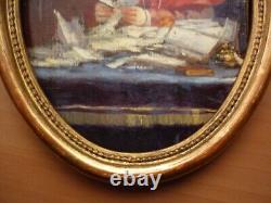 Petit Tableau Ancien Ovale Portrait Cardinal Huile Sur Carton Fort Encadre