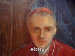 Petit Tableau Ancien Ovale Portrait Cardinal Huile Sur Carton Fort Encadre
