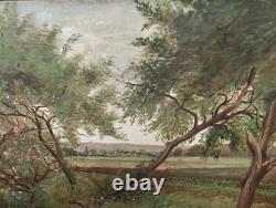 Petit Tableau Ancien Peinture Huile HST Ecole Francaise de Barbizon Campagne XIX