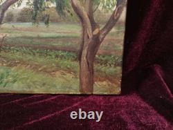 Petit Tableau Ancien Peinture Huile HST Ecole Francaise de Barbizon Campagne XIX