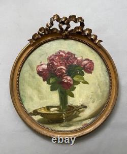 Pierre Bonnaud, bouquet de roses, huile sur toile, tableau ancien signé, encadré