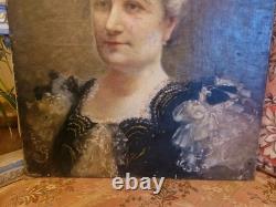 Portrait De Femme Ancien, Huile Sur toile