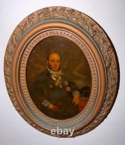 Portrait Miniature Ancien D'un Magistrat. Empire. Huile Sur Toile. Espagne. XIX