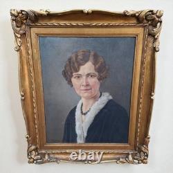 Portrait ancien Huile Sur Toile femme signé C. Brillon Oil Painting 73x62 cm