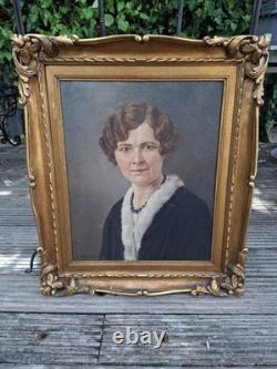 Portrait ancien Huile Sur Toile femme signé C. Brillon Oil Painting 73x62 cm