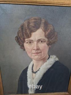 Portrait ancien Huile Sur Toile femme signé C. Brillon Oil Painting 73x62 cm