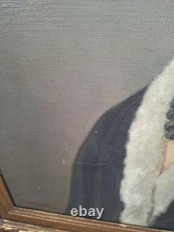 Portrait ancien Huile Sur Toile femme signé C. Brillon Oil Painting 73x62 cm