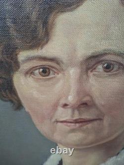 Portrait ancien Huile Sur Toile femme signé C. Brillon Oil Painting 73x62 cm