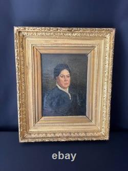 Portrait ancien d'une femme, huile sur toile, fin du XIXe siècle