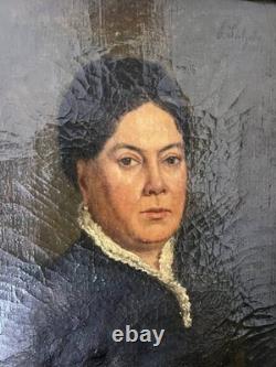 Portrait ancien d'une femme, huile sur toile, fin du XIXe siècle