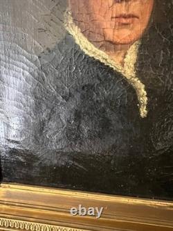Portrait ancien d'une femme, huile sur toile, fin du XIXe siècle