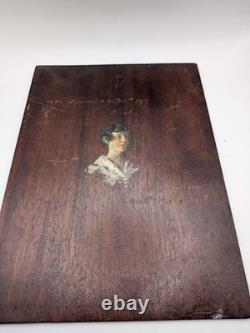 Portrait ancien femme signé Yves Edgar Muller Huile sur panneau bois 16x22 cm