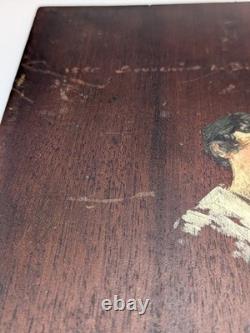 Portrait ancien femme signé Yves Edgar Muller Huile sur panneau bois 16x22 cm