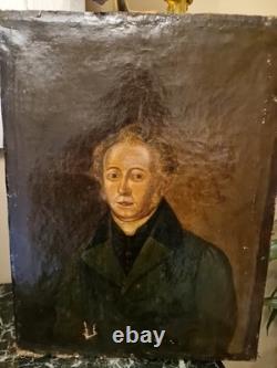 Portrait ancien huile sur toile Représentant Un Homme XIX Ème S