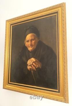 Portrait ancien huile sur toile veille curé XIXe siècle
