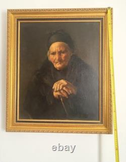 Portrait ancien huile sur toile veille curé XIXe siècle