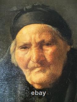 Portrait ancien huile sur toile veille curé XIXe siècle