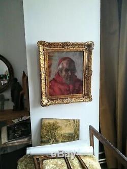 Portrait d'un cardinal huile sur toile ancienne fin 19 début 20ème
