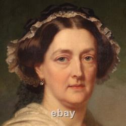 Portrait de dame signé et daté 1862 peinture huile sur toile ancien tableau