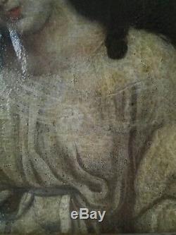 Portrait de femme Huile sur toile ancienne peinture tableau 17 18ème siècle