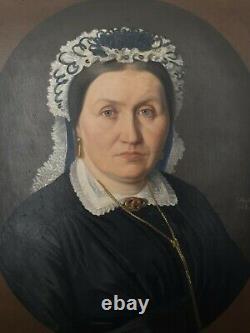 Portrait de femme ancien, huile sur toile signée, XIX ème s