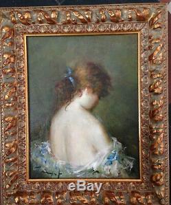 Portrait de femme nu de dos impressionniste XIX XX huile sur toile ancienne