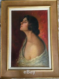 Portrait de femme symboliste XIX XX huile sur toile ancienne