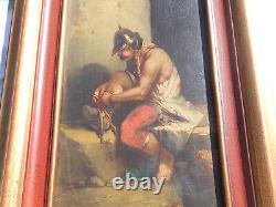 Portrait militaire tableau ancien dragon huile sur paneau 1870 HSP