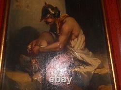 Portrait militaire tableau ancien dragon huile sur paneau 1870 HSP