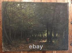 Promenade en forêt Huile sur toile ancienne 1882, signée Nouvel/Nolivel
