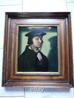 Rare ancienne Peinture huile sur panneau Portrait d'homme étiquette Van Utrecht