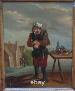 Rare magnifique ancien TABLEAU huile sur cuivre 18 eme le rebouteux très fin dét