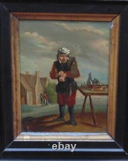 Rare magnifique ancien TABLEAU huile sur cuivre 18 eme le rebouteux très fin dét