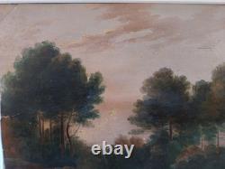 Ravissant Tableau ancien Huile sur très fin carton. Paysage avec beau cadre