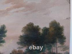 Ravissant Tableau ancien Huile sur très fin carton. Paysage avec beau cadre