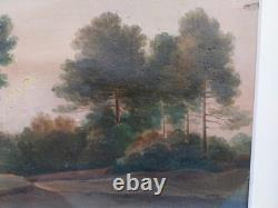 Ravissant Tableau ancien Huile sur très fin carton. Paysage avec beau cadre