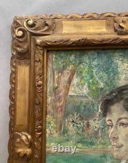 Richard Ranft, portrait de femme au jardin, tableau ancien signé, peinture