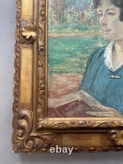 Richard Ranft, portrait de femme au jardin, tableau ancien signé, peinture