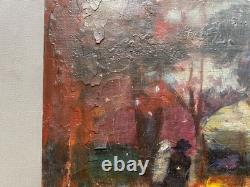 Rue animée, huile sur toile, signature à identifier, tableau ancien, peinture