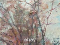Rue animée, huile sur toile, signature à identifier, tableau ancien, peinture