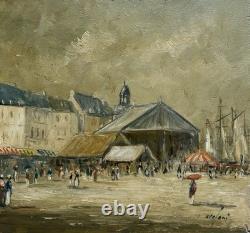 STEFANI Pierre Tableau Ancien Marché Trouville Deauville Port Normandie Peinture
