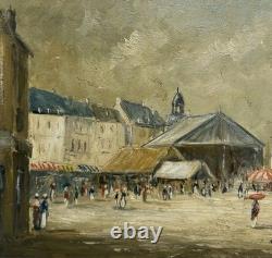 STEFANI Pierre Tableau Ancien Marché Trouville Deauville Port Normandie Peinture