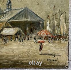 STEFANI Pierre Tableau Ancien Marché Trouville Deauville Port Normandie Peinture