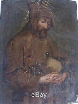 Saint Francois d Assises en prière ancien peinture sur cuivre 17eme 18eme
