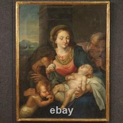 Sainte Famille ancien tableau religieux Vierge avec enfant peinture huile toile