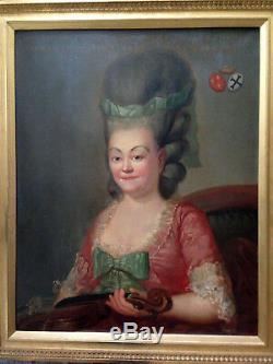 Superbe portrait femme XVIII violon instrument noble huile sur toile ancienne