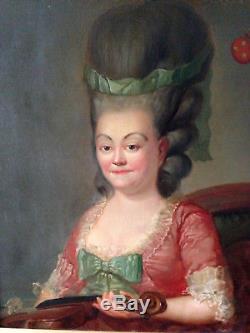 Superbe portrait femme XVIII violon instrument noble huile sur toile ancienne